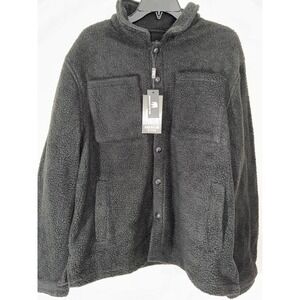 American Stitch Fleece Jacket Mens Medium Black Double Pocket Button up Front